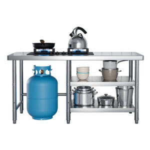 Stainless Metal Gasoline Range Work Desk with Double and Triple Layer Gasoline Tank Storage Beneath